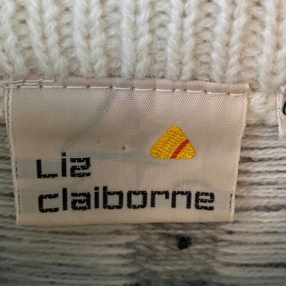 VTG Liz Claiborne Cream/Gray Print Wool Blend Mock Neck Tunic Sweater Size Small - Picture 5 of 11